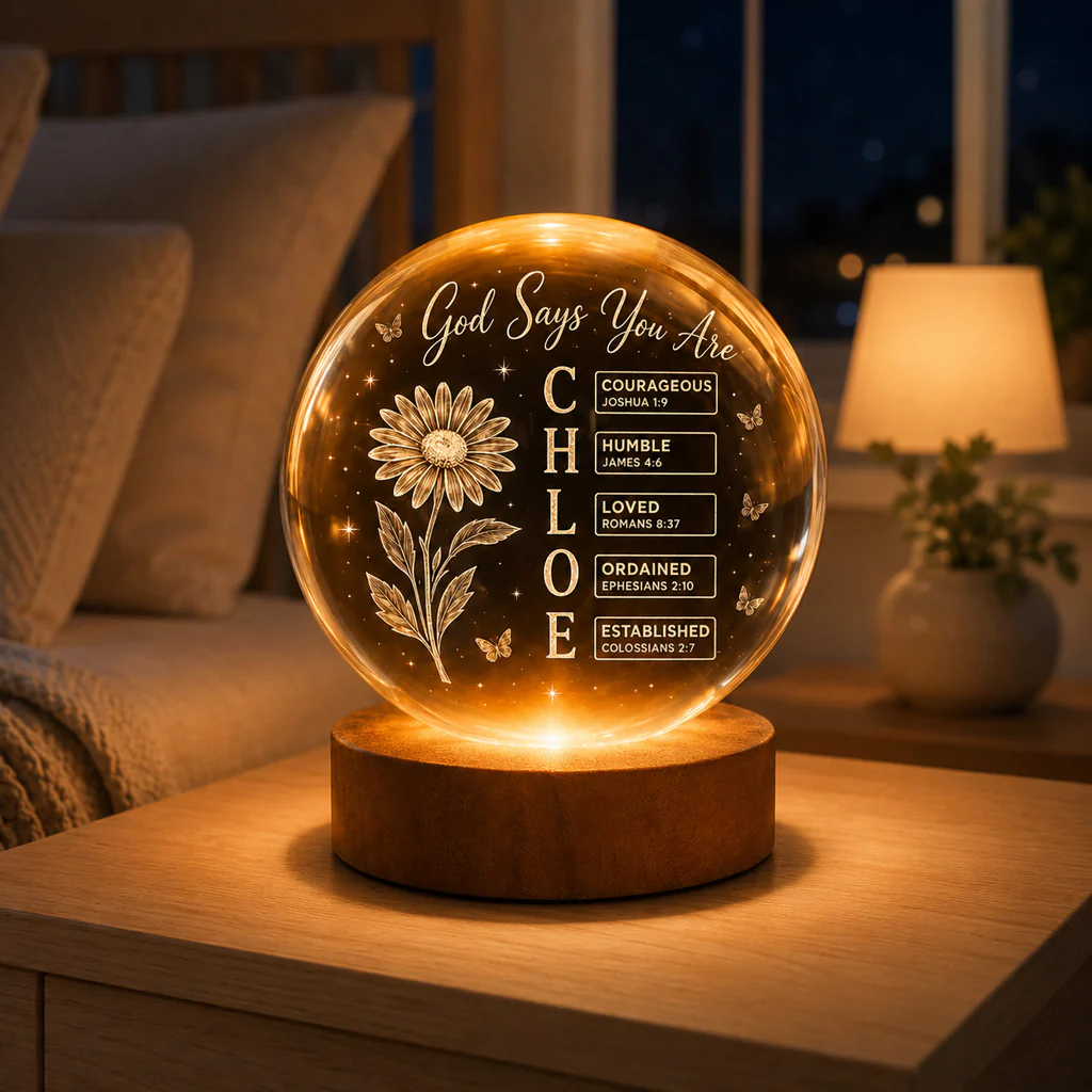 【Deal Today】Personalized Crystal Ball Night Light with Name, Birth Flower & Bible Verse — Custom Christian 3D Engraved Keepsake Gift - Image 10