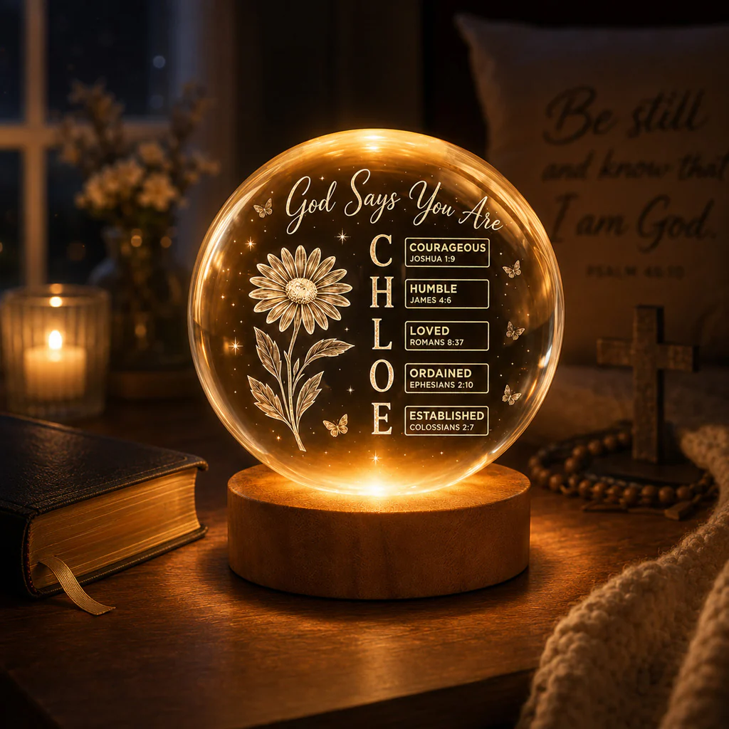【Deal Today】Personalized Crystal Ball Night Light with Name, Birth Flower & Bible Verse — Custom Christian 3D Engraved Keepsake Gift - Image 5