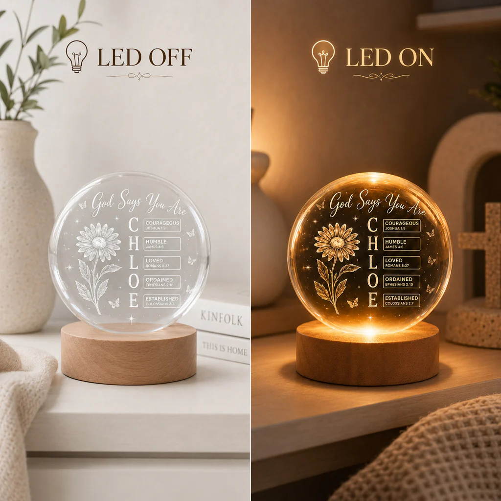 【Deal Today】Personalized Crystal Ball Night Light with Name, Birth Flower & Bible Verse — Custom Christian 3D Engraved Keepsake Gift - Image 6