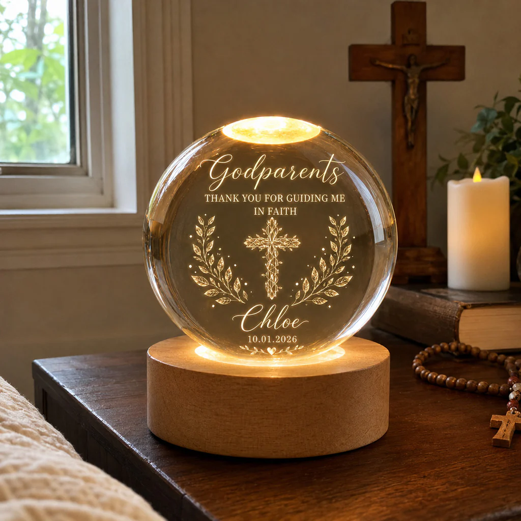 【Deal Today】Personalized Godparents Crystal Night Light with Cross, Name, and Date — Faith Keepsake - Image 5