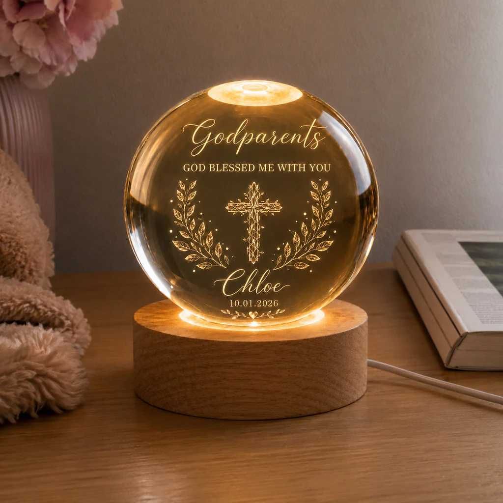 【Deal Today】Personalized Godparents Crystal Night Light with Cross, Name, and Date — Faith Keepsake - Image 6