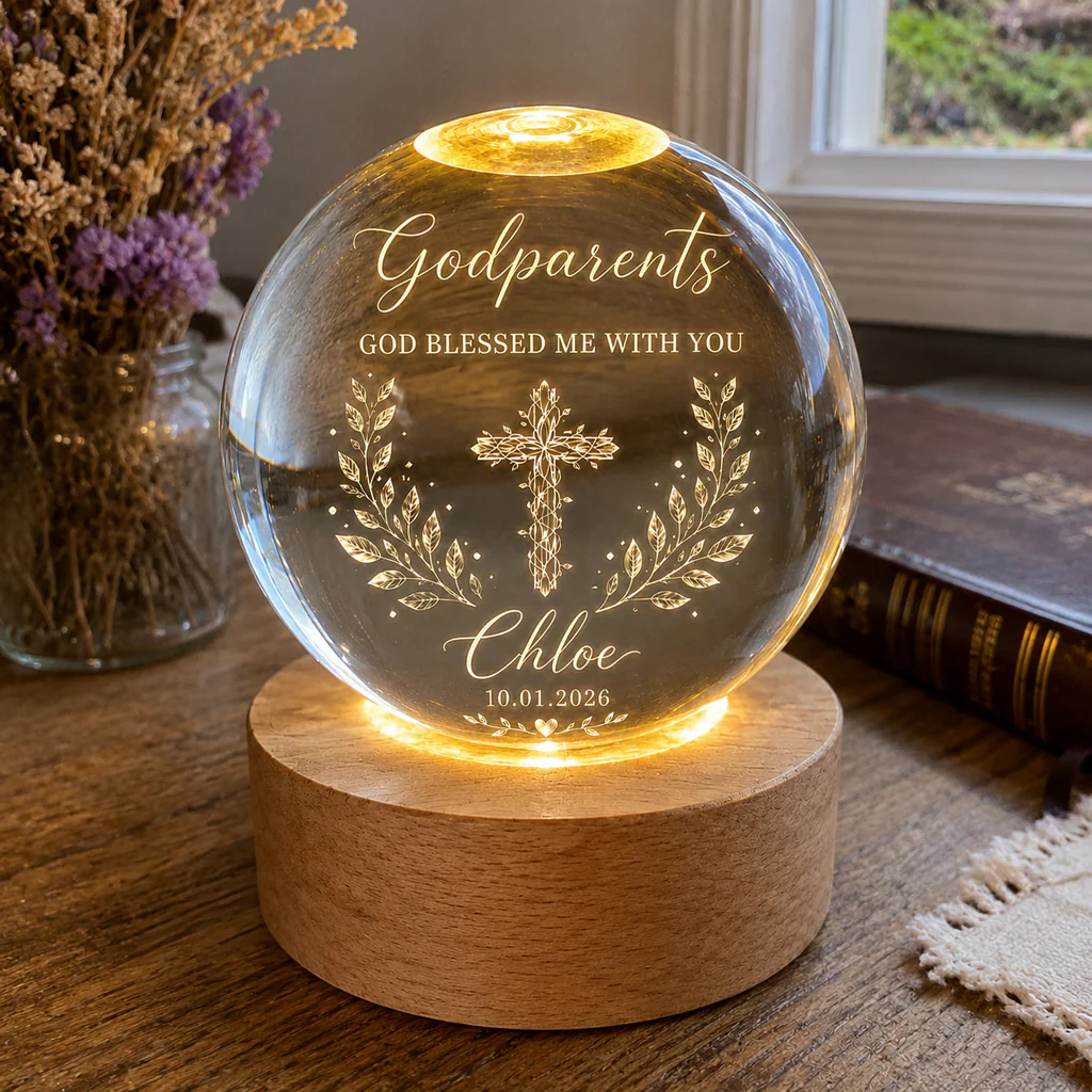 【Deal Today】Personalized Godparents Crystal Night Light with Cross, Name, and Date — Faith Keepsake - Image 7