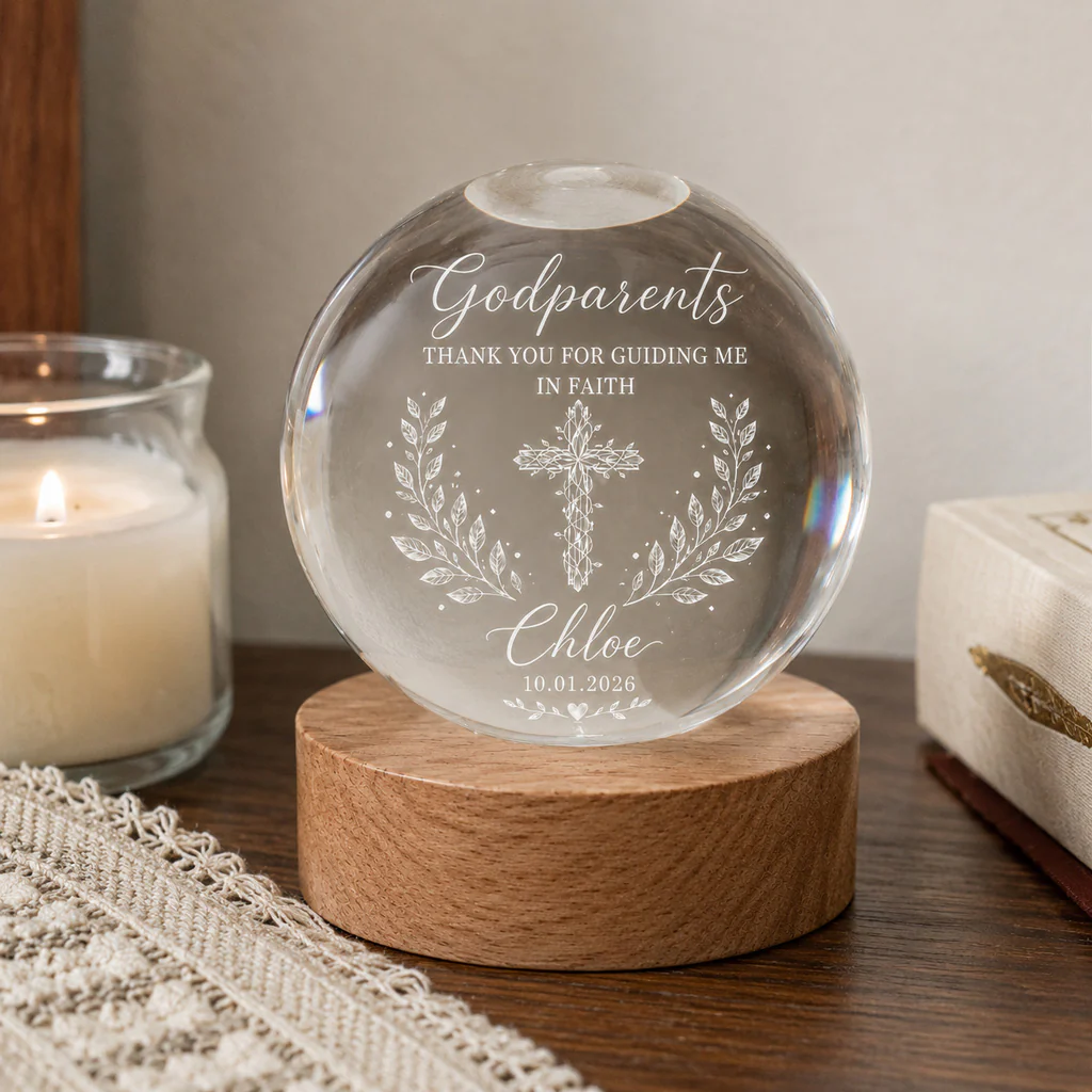 【Deal Today】Personalized Godparents Crystal Night Light with Cross, Name, and Date — Faith Keepsake - Image 8
