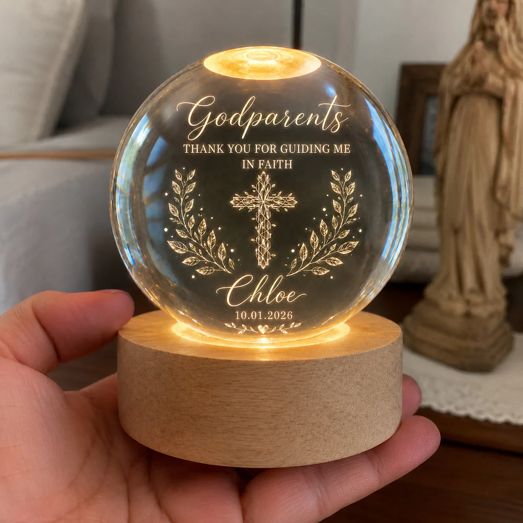 【Deal Today】Personalized Godparents Crystal Night Light with Cross, Name, and Date — Faith Keepsake - Image 9