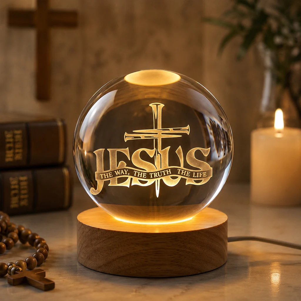 Personalized Jesus The Way Truth Life Crystal Globe Night Light — Faith