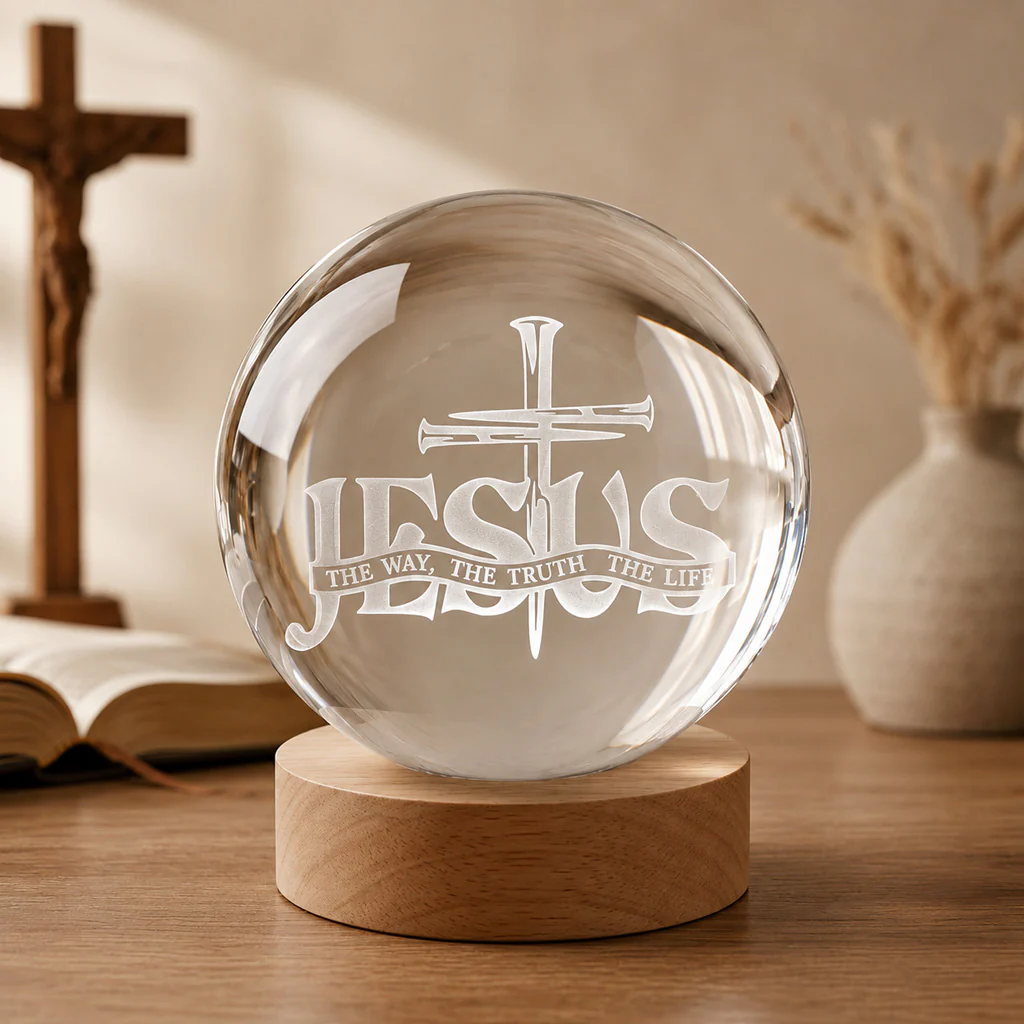 Personalized Jesus The Way Truth Life Crystal Globe Night Light — Faith - Image 2