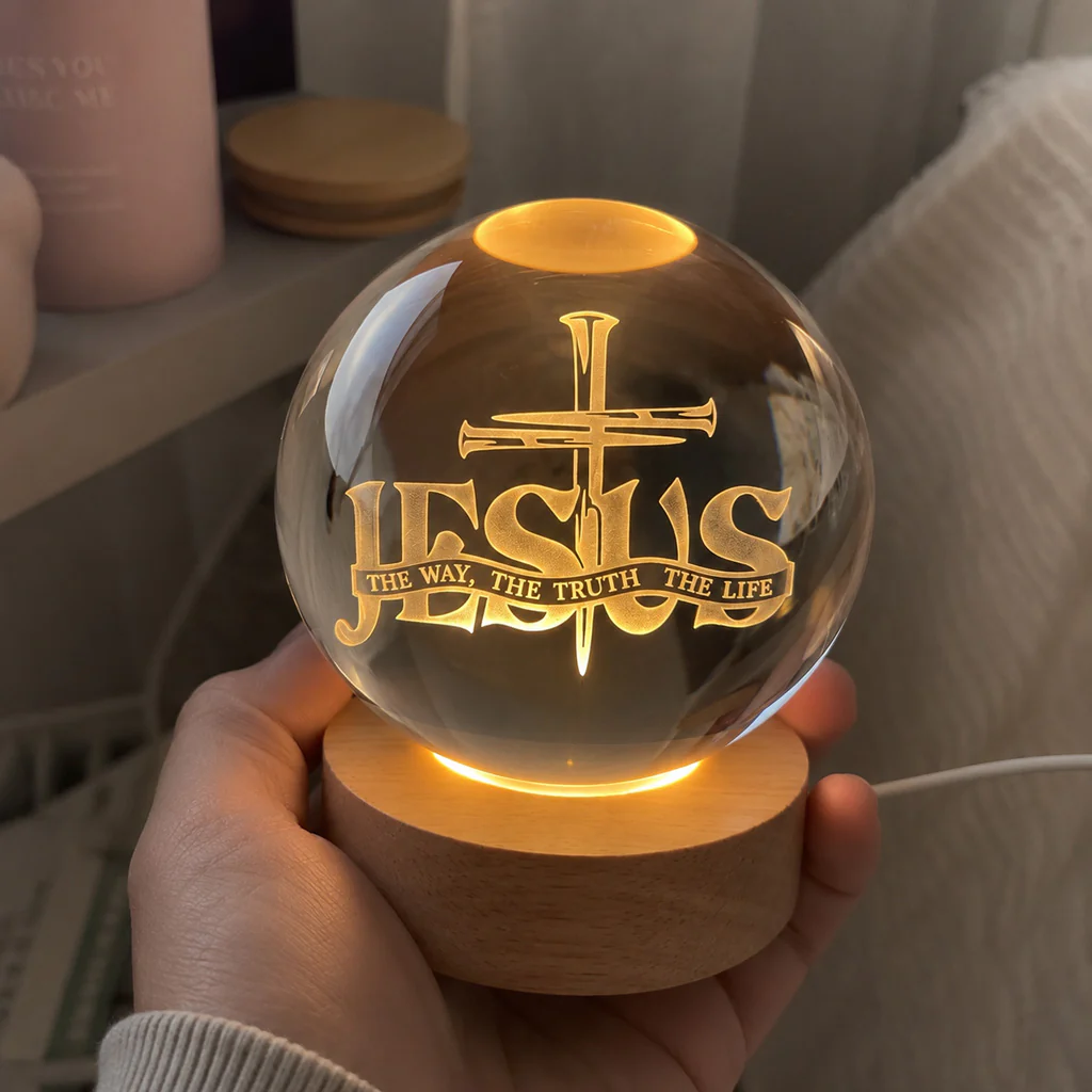 Personalized Jesus The Way Truth Life Crystal Globe Night Light — Faith - Image 3