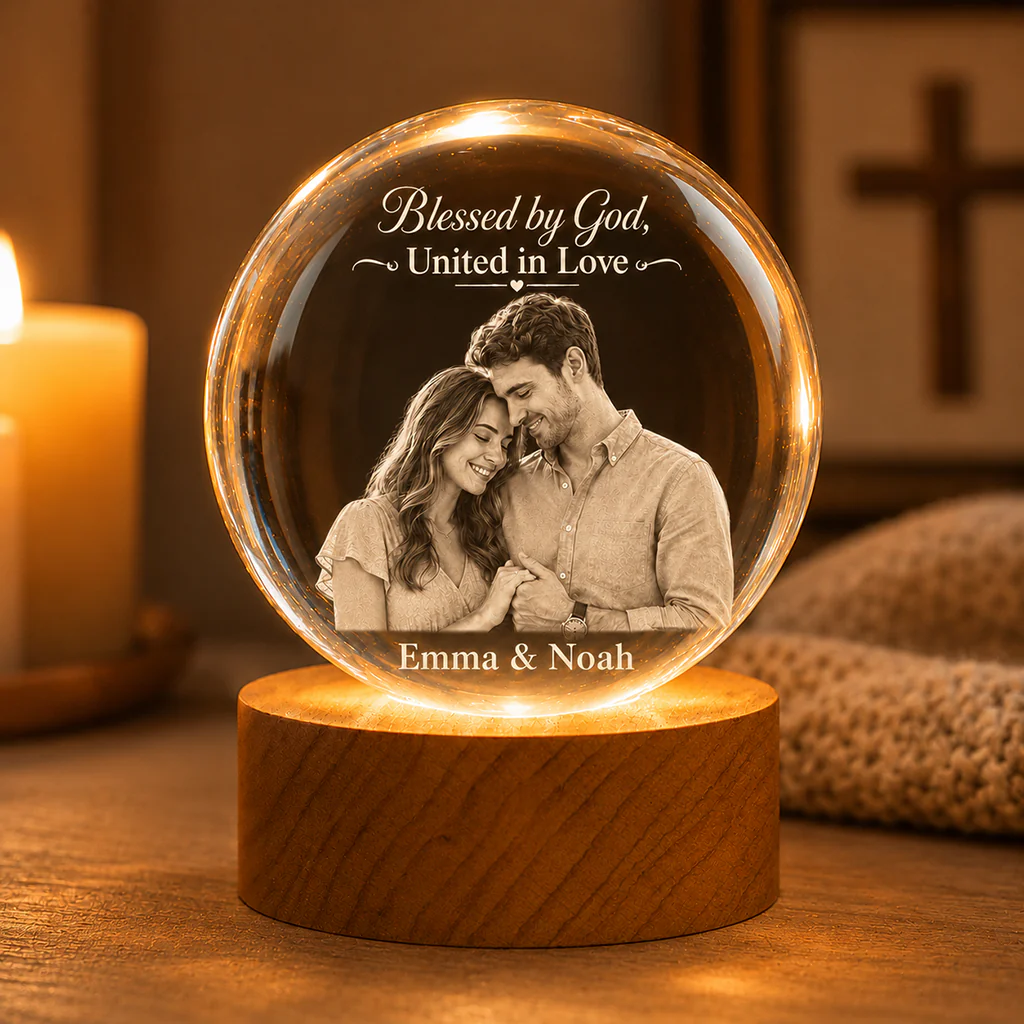 【Deal Today】Personalized Photo Crystal Night Light with Custom Quote and Names - Image 4