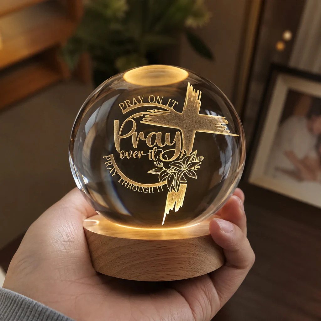 Personalized Pray Over It K9 Crystal Night Light with Custom Text — Faith - Image 2