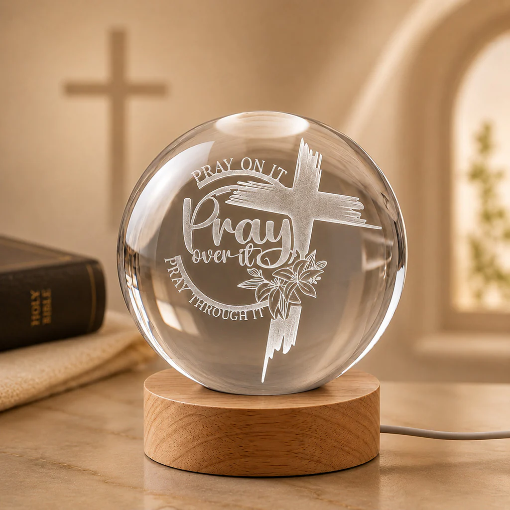 Personalized Pray Over It K9 Crystal Night Light with Custom Text — Faith - Image 3