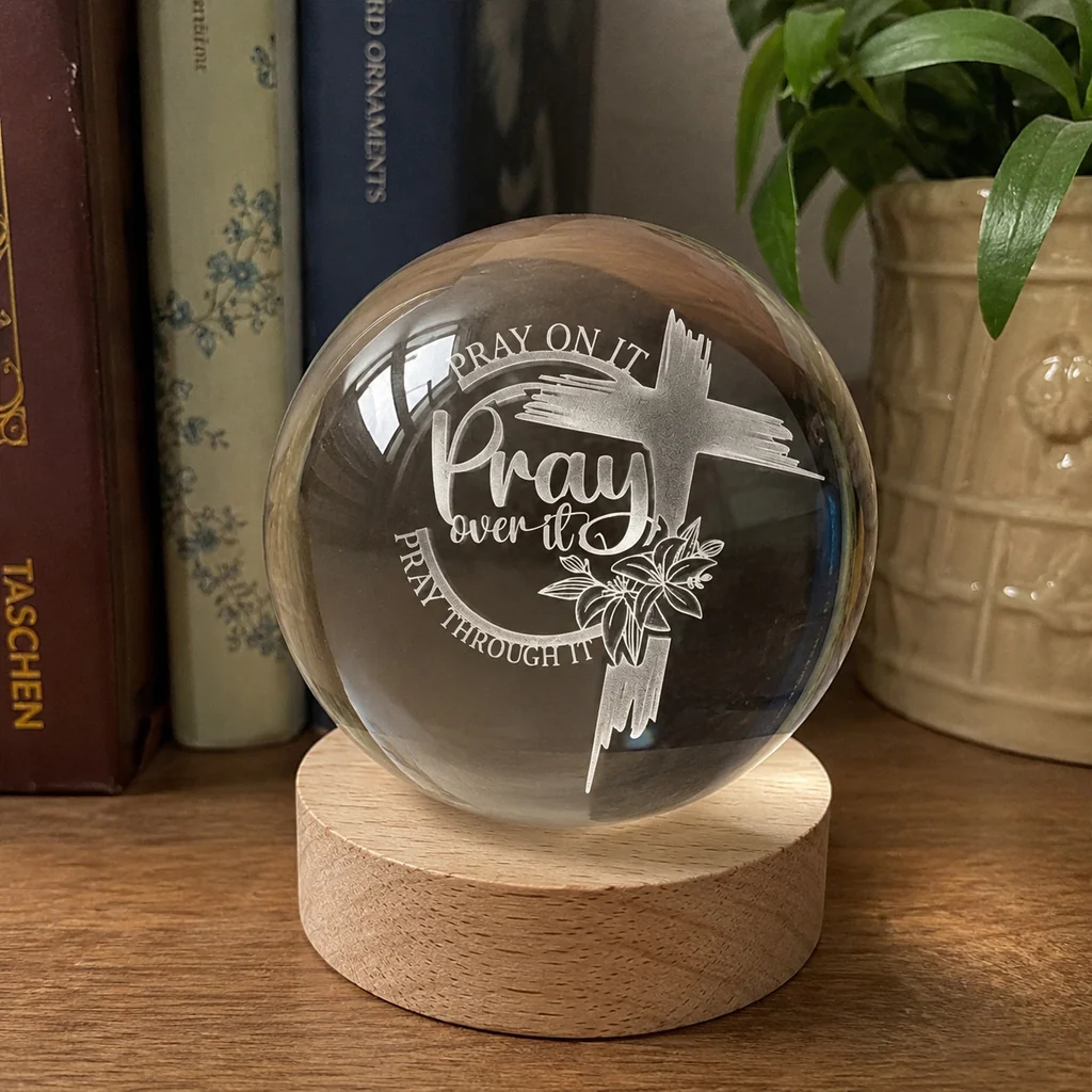 Personalized Pray Over It K9 Crystal Night Light with Custom Text — Faith - Image 4