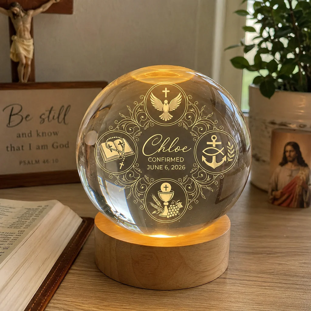 Personalized Sacrament Crystal Night Light with Name and Date — Faith Keepsake - Image 3