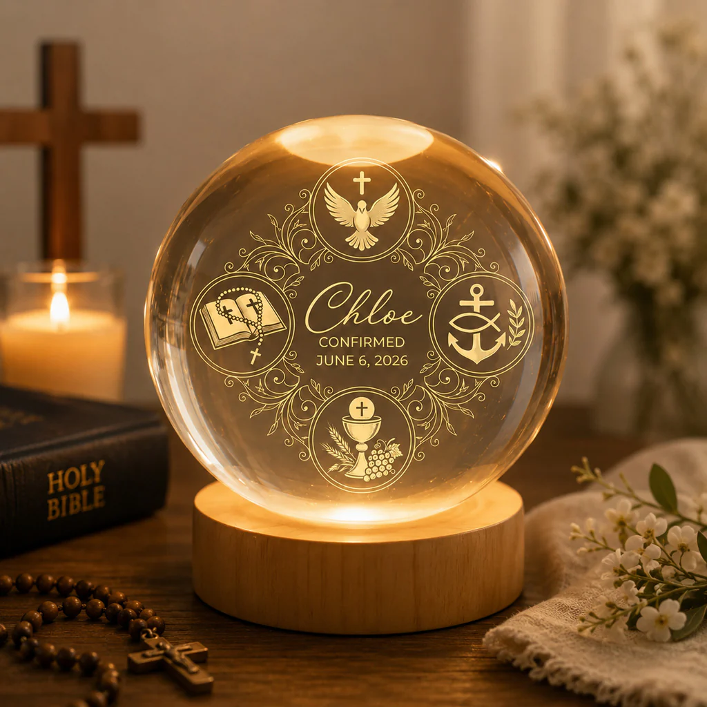Personalized Sacrament Crystal Night Light with Name and Date — Faith Keepsake - Image 5