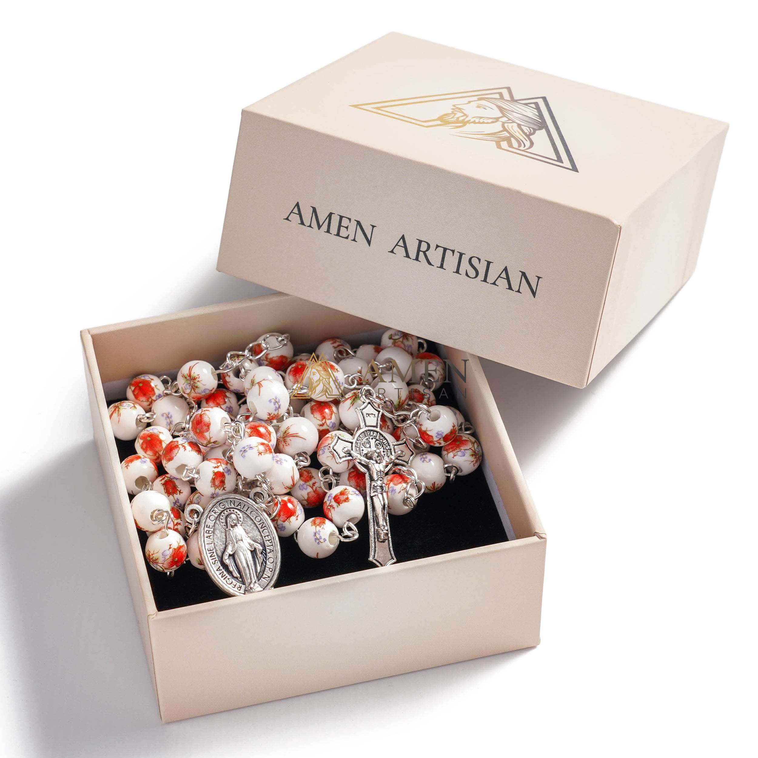 Plum Blossom Ceramic Rosary Amen Artisan - Image 5