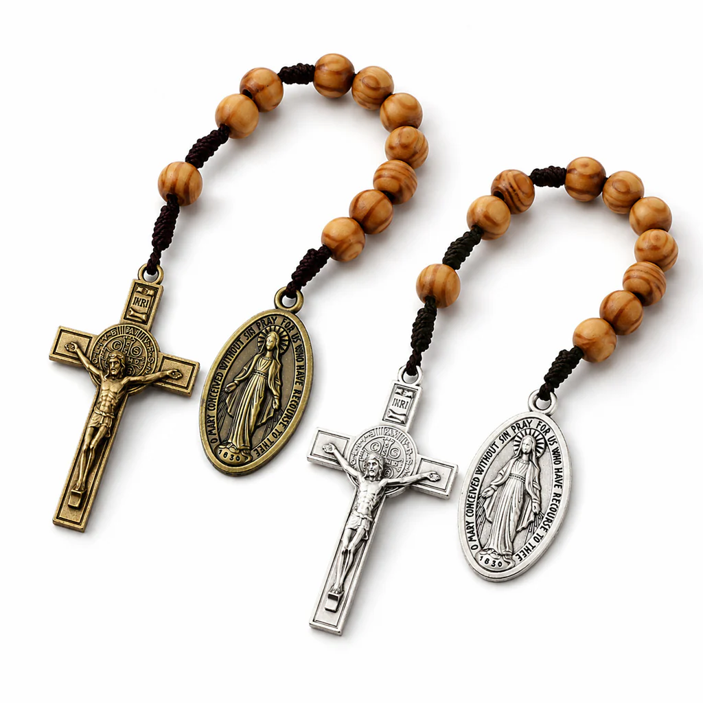 Portable Wooden Decade Rosary with St. Benedict Cross - Blessing & Peace | Amen Artisan - Image 2