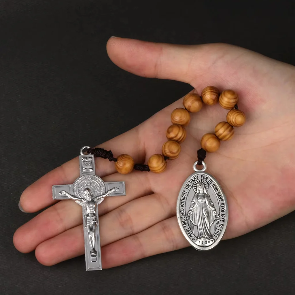Portable Wooden Decade Rosary with St. Benedict Cross - Blessing & Peace | Amen Artisan - Image 5