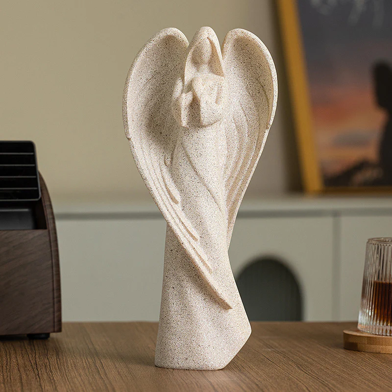 Praying Sandstone Angel Figurine Silent Spiritual Guardian, Natural Desk Accent Amen Artisan - Image 2