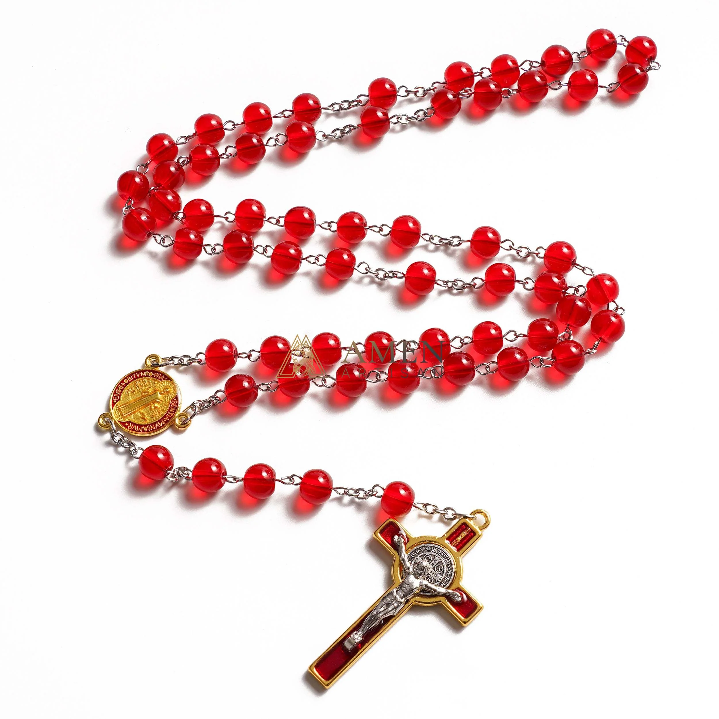 Red Glass Rosary Crucifix  Rosary Amen Artisan - Image 3
