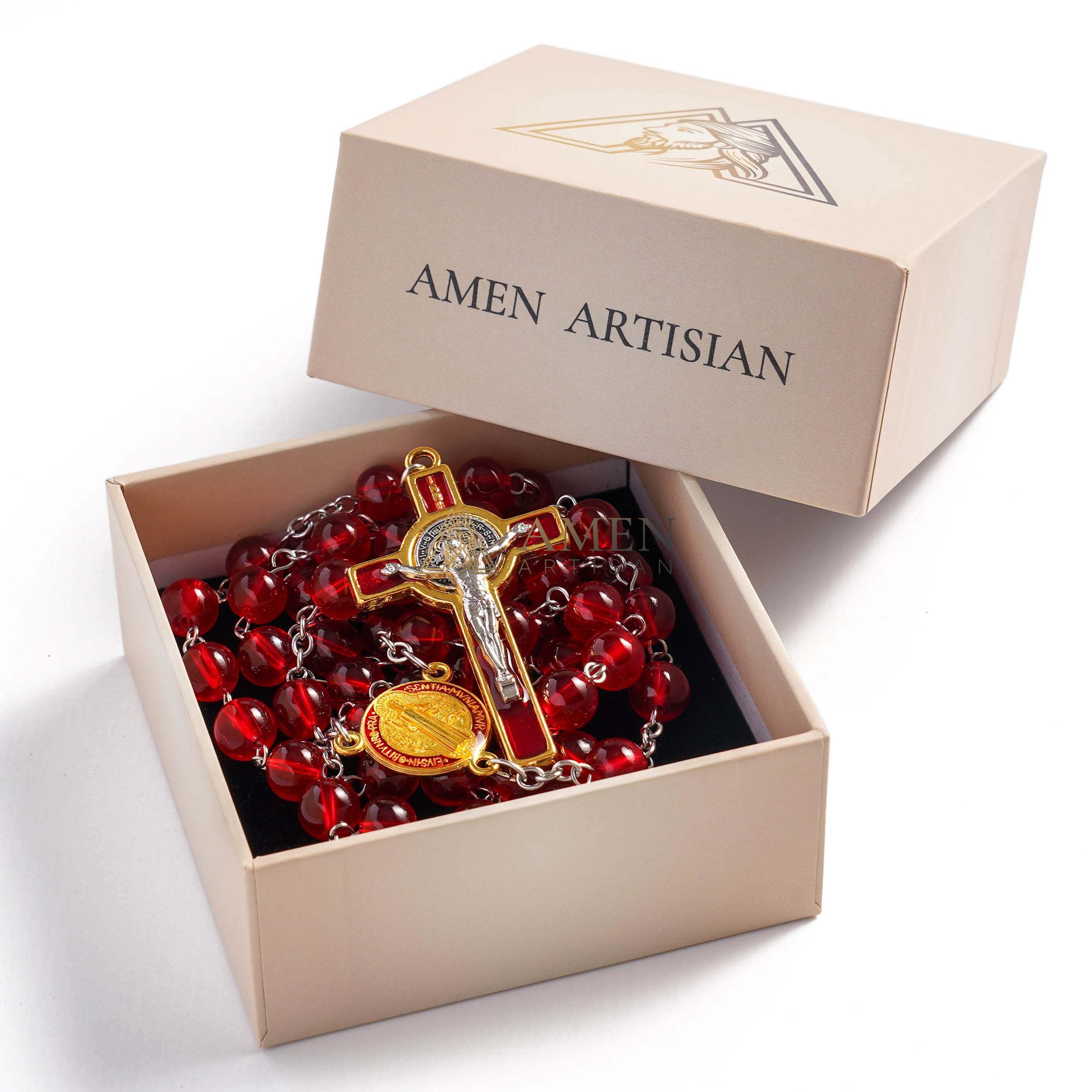 Red Glass Rosary Crucifix  Rosary Amen Artisan - Image 4