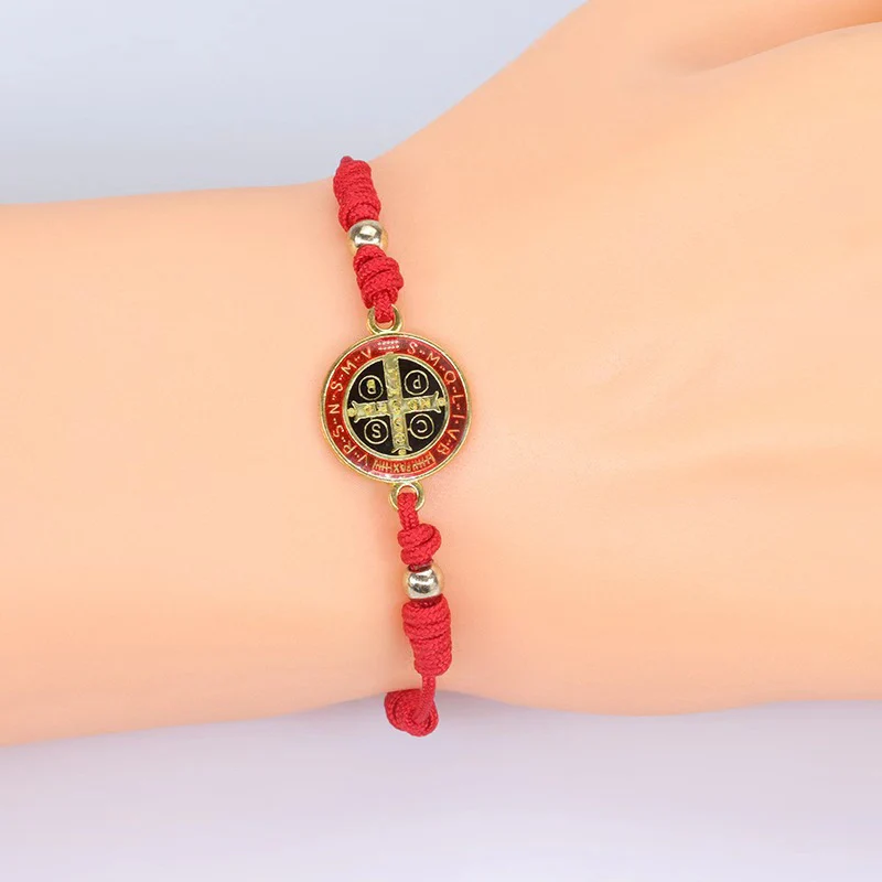Red String Woven Saint Benedict Bracelet Amen Artisan - Image 3