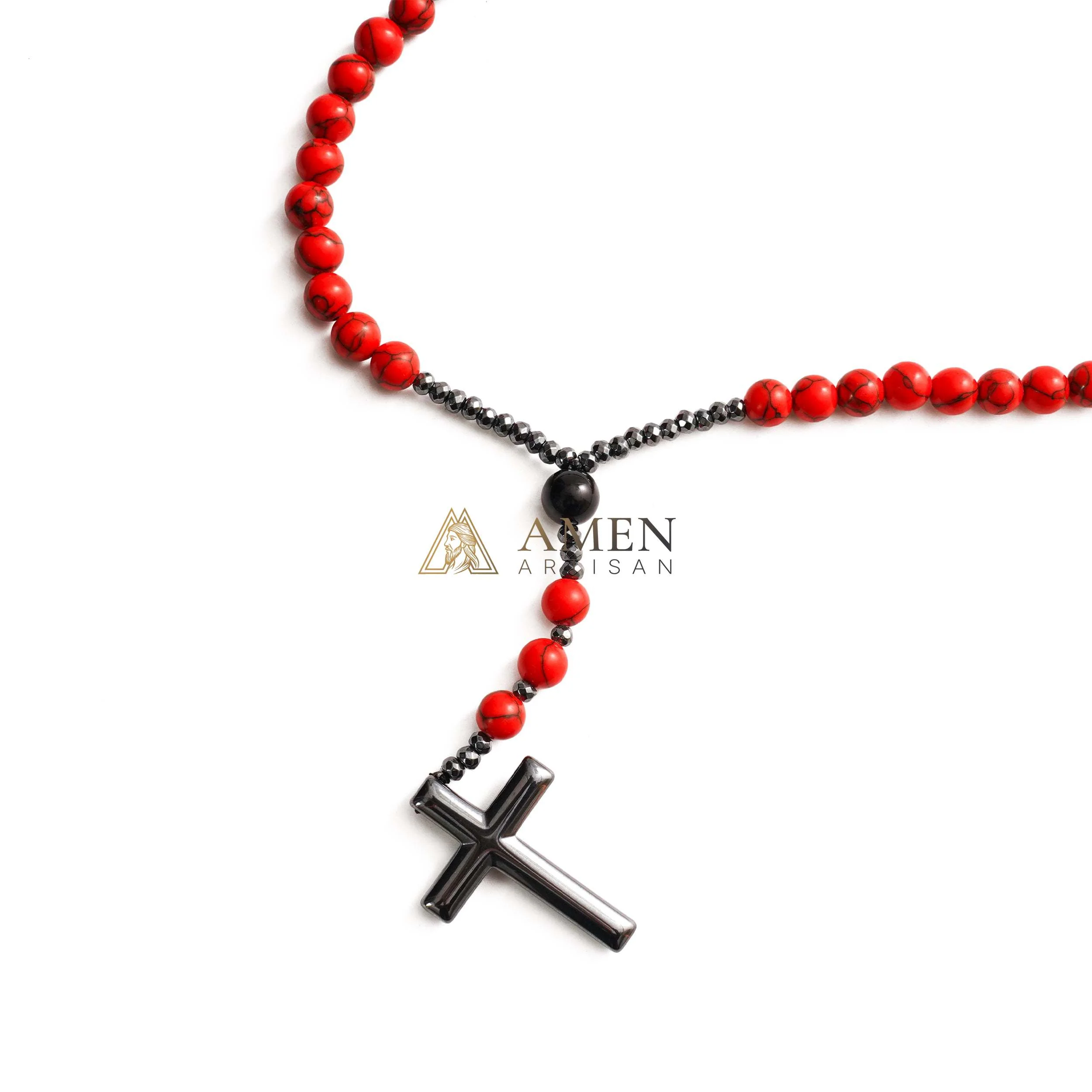 Red Turquoise Cross Rosary Amen Artisan - Image 5