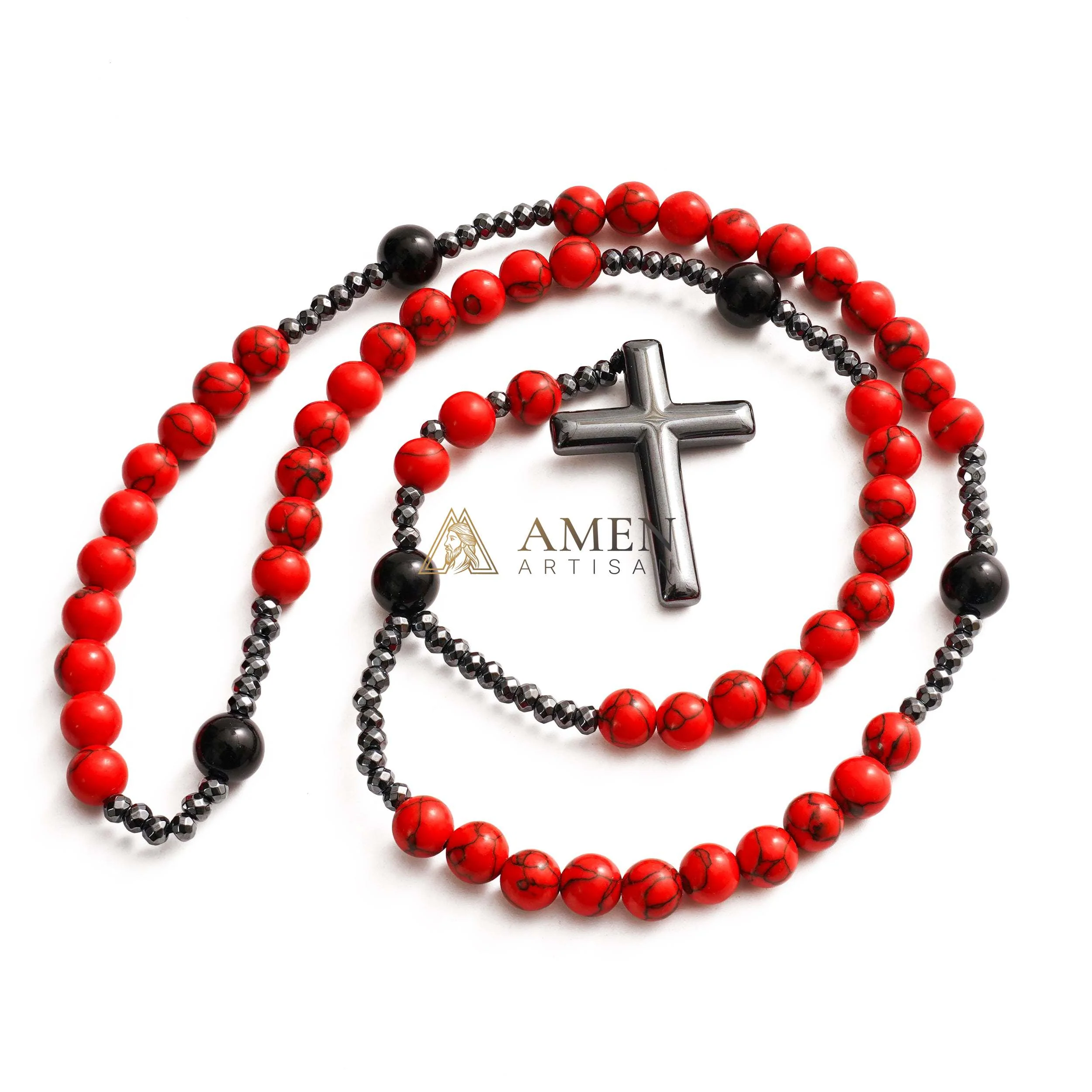 Red Turquoise Cross Rosary Amen Artisan - Image 7