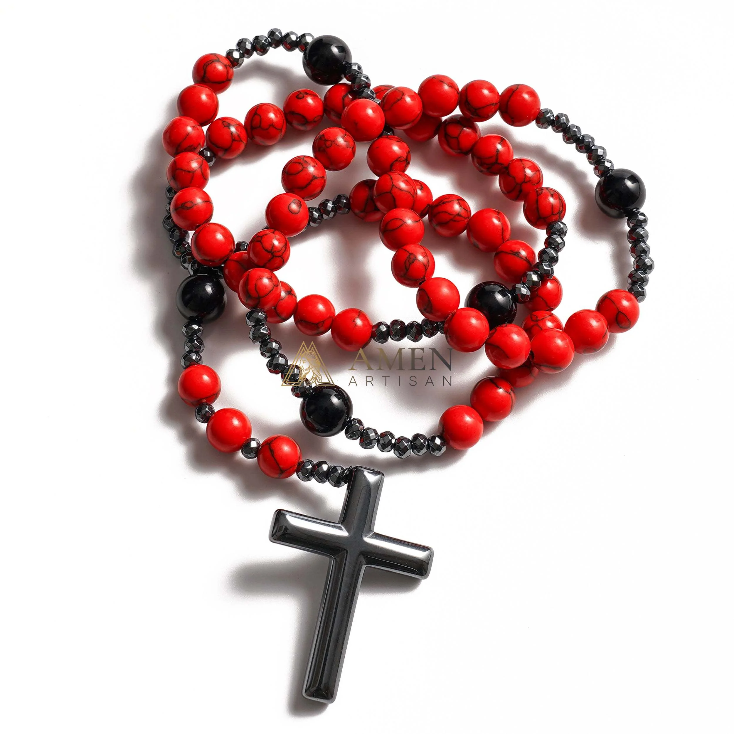 Red Turquoise Cross Rosary Amen Artisan - Image 8