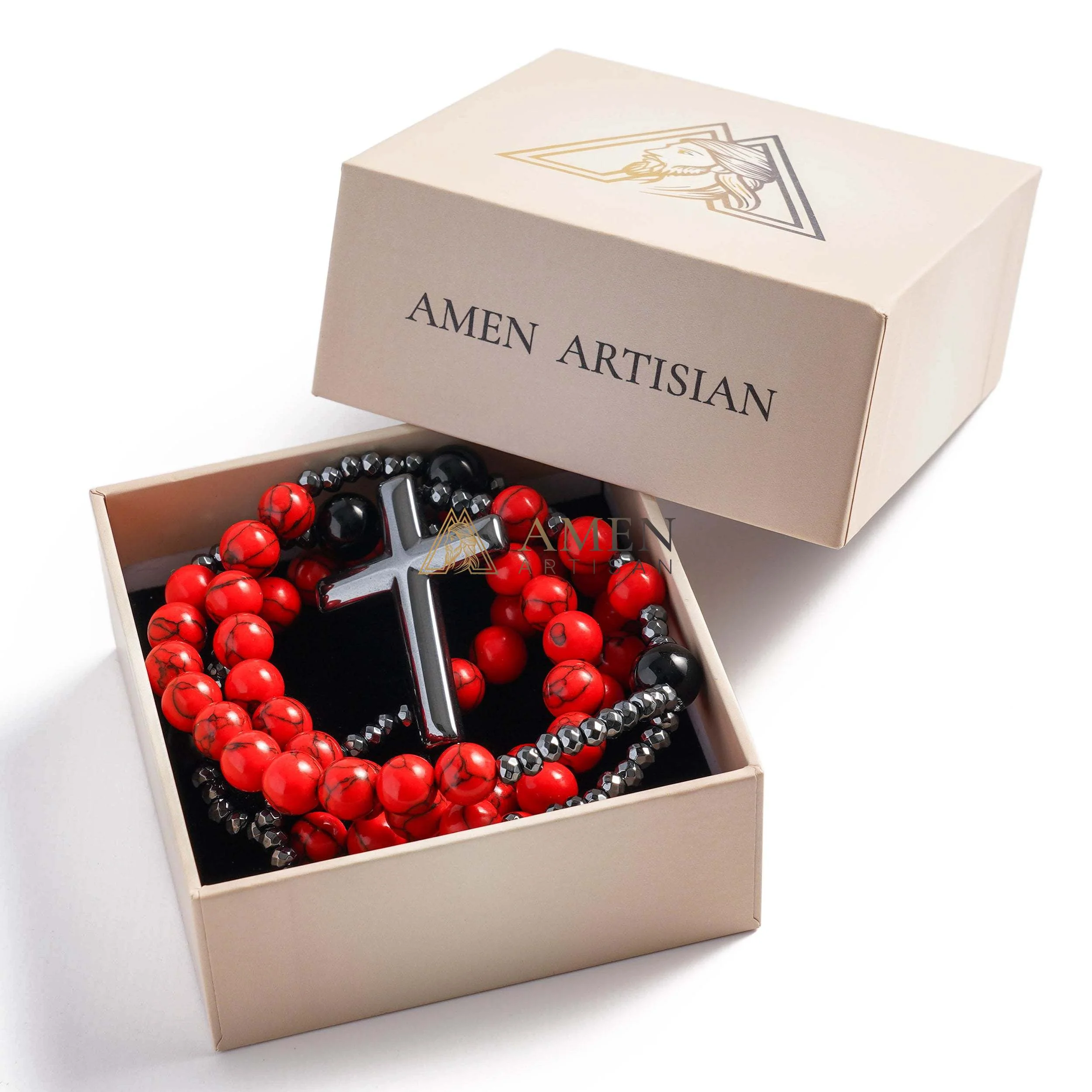 Red Turquoise Cross Rosary Amen Artisan - Image 9