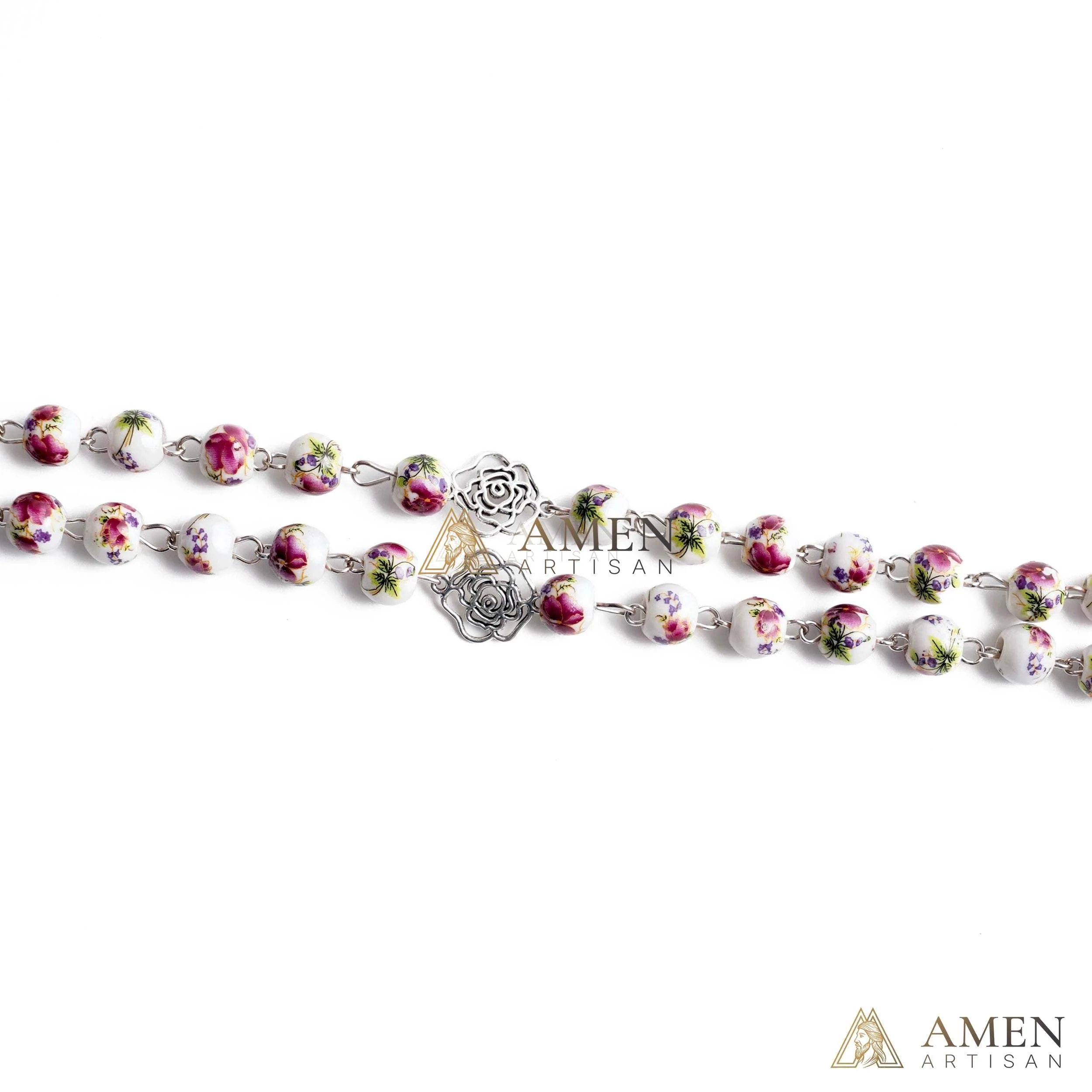 Rose Ceramic Rosary Amen Artisan - Image 4