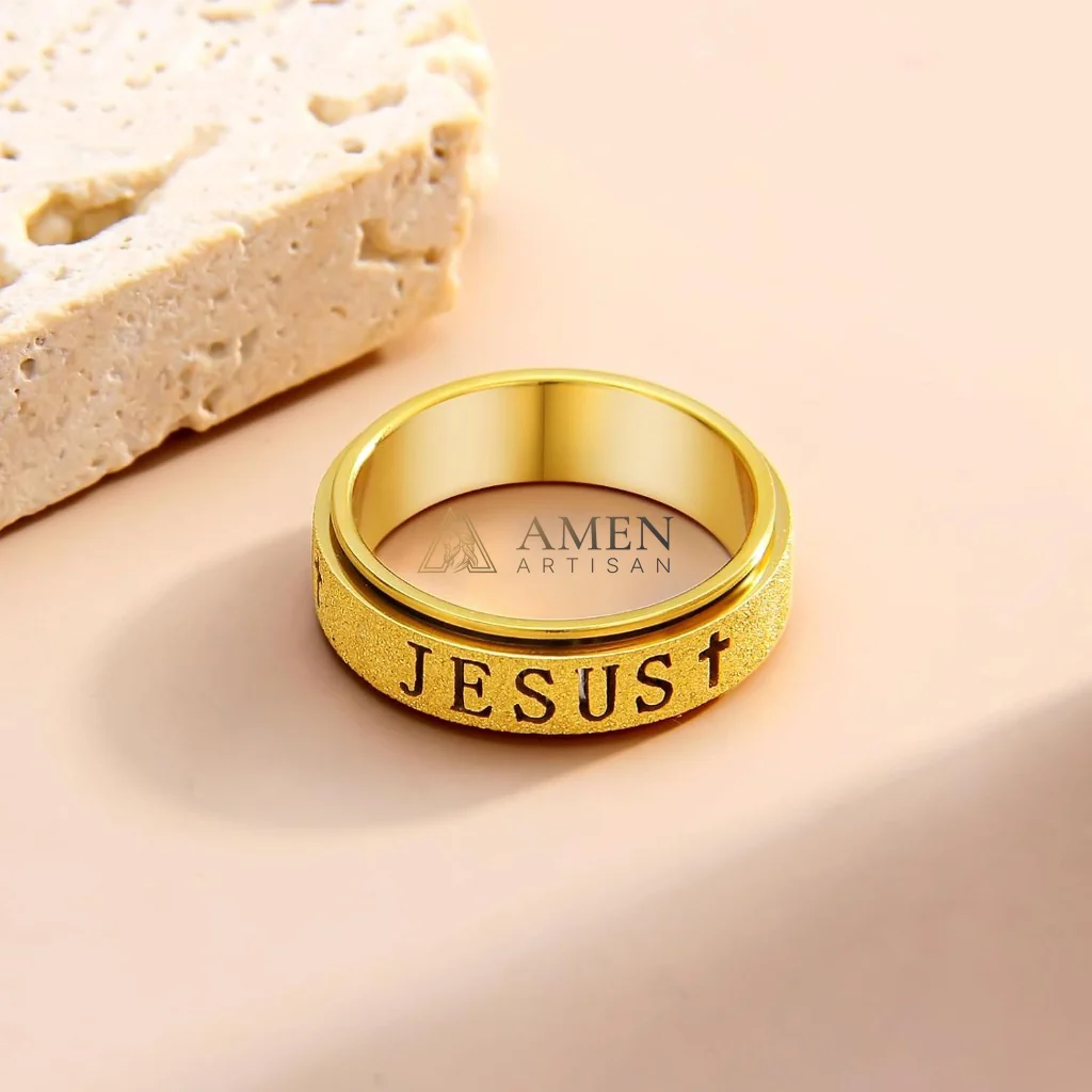 Rotating Matte Jesus Ring Amen Artisan - Image 3