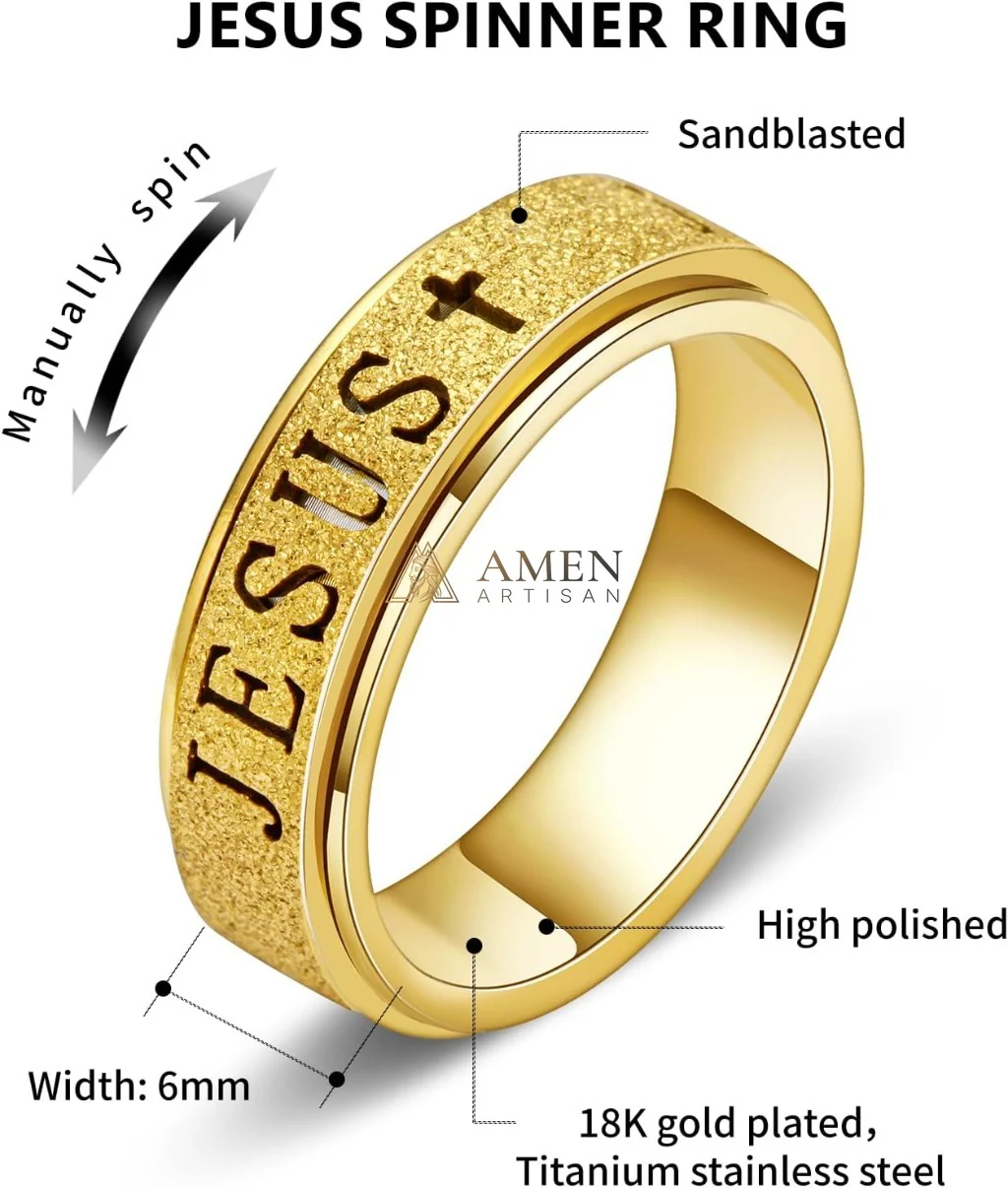 Rotating Matte Jesus Ring Amen Artisan - Image 7