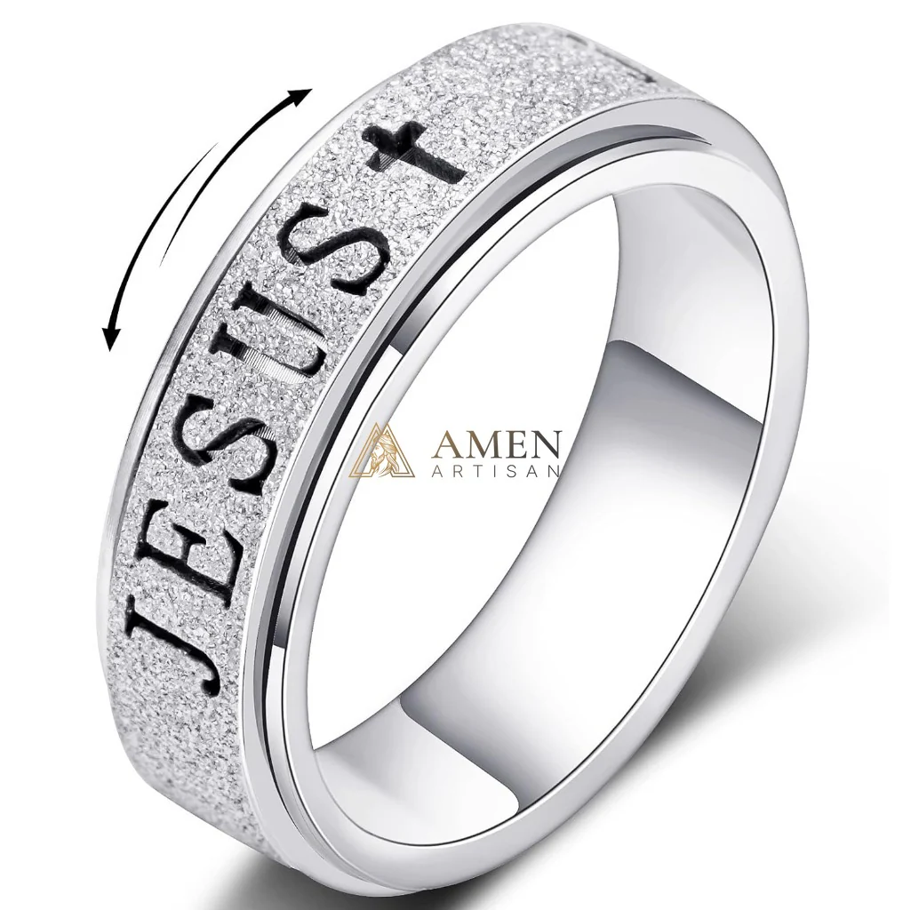 Rotating Matte Jesus Ring Amen Artisan - Image 9