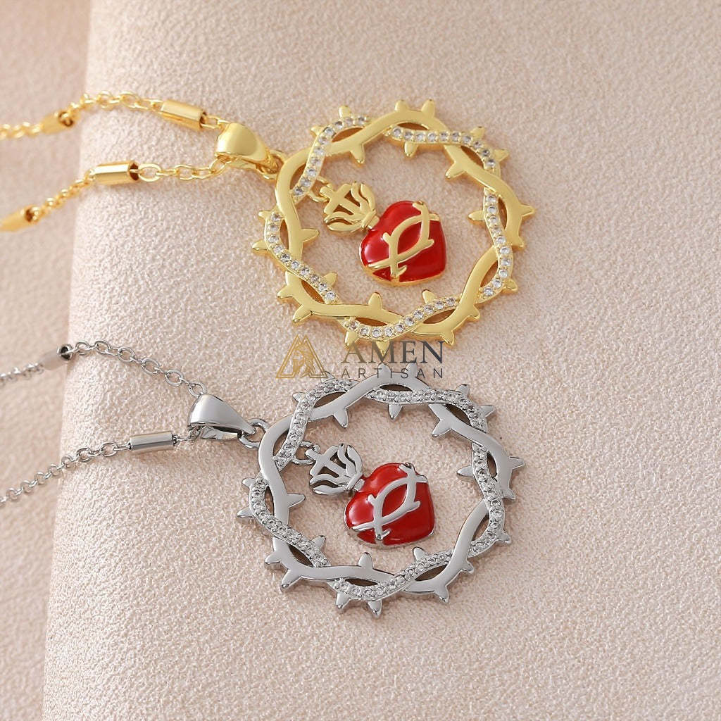 Sacred Heart & Crown of Thorns Pendant Necklace Amen Artisan - Image 2
