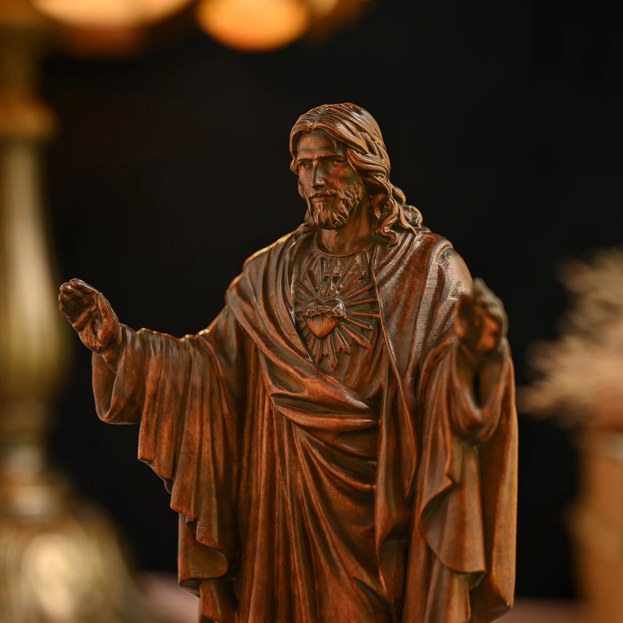 Sacred Heart of Jesus Wood Carved Figure Amen Artisan - Image 7