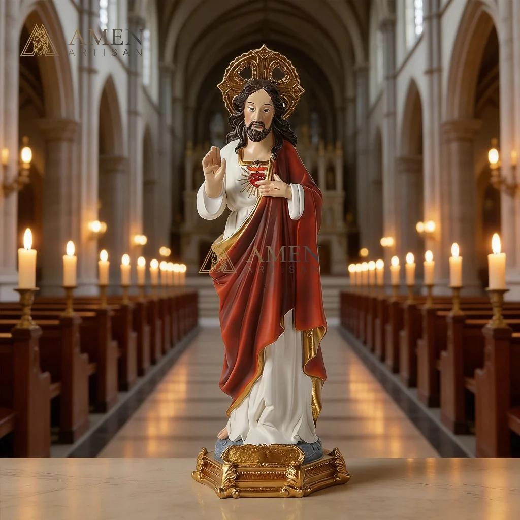 Sacred Heart of Jesus Statue Amen Artisan - Image 2