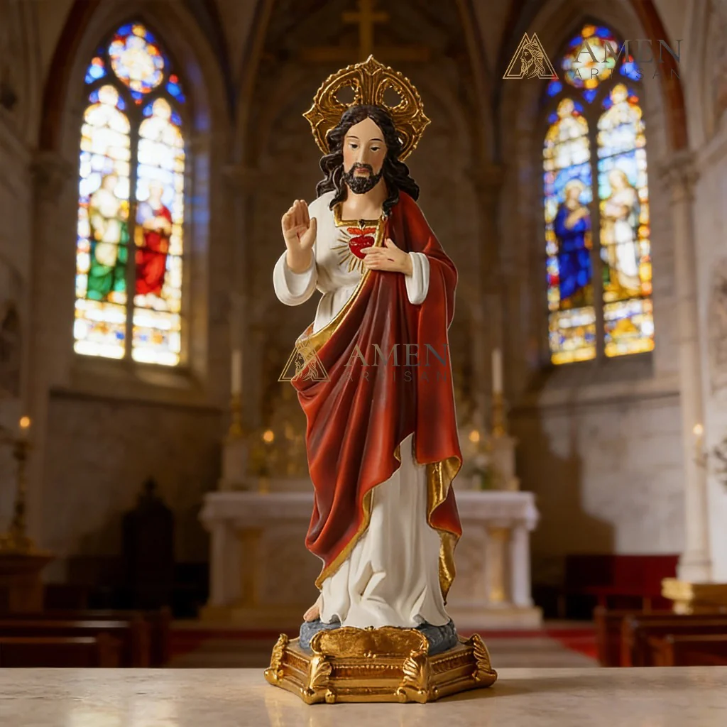 Sacred Heart of Jesus Statue Amen Artisan - Image 3