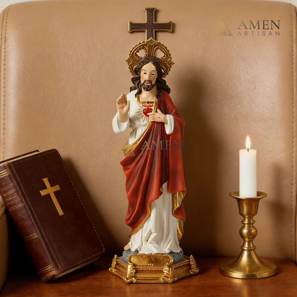 Sacred Heart of Jesus Statue Amen Artisan - Image 4