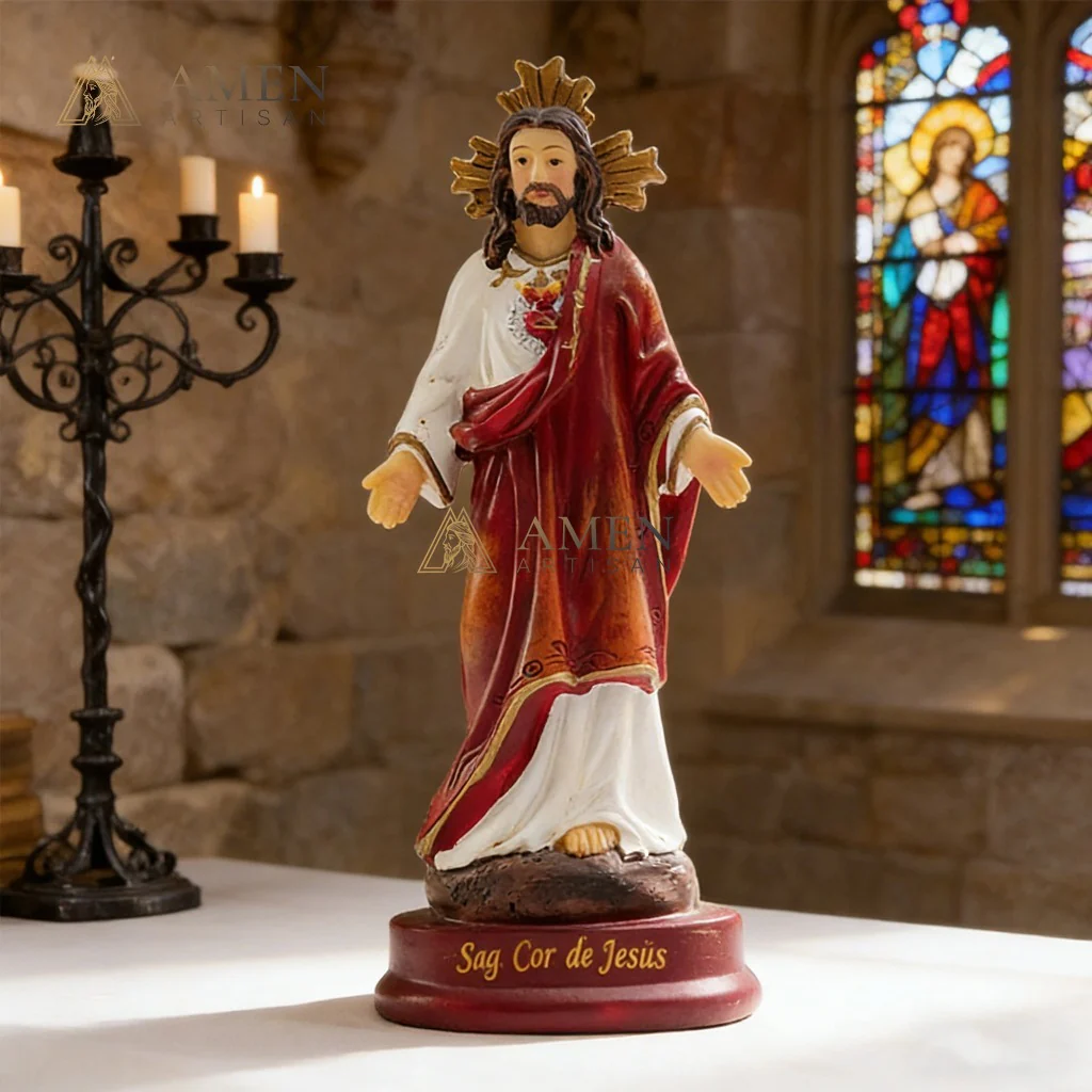 Sacred Heart of Jesus Statue Amen Artisan - Image 3