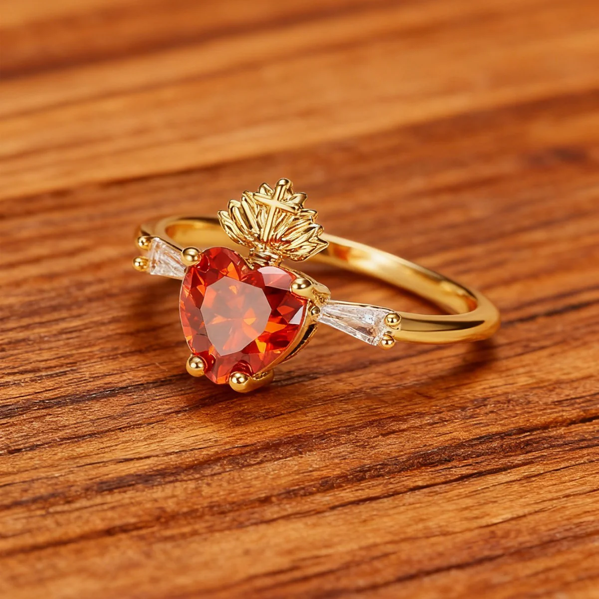 Sacred Heart of Jesus Vintage Ring – Ornate Gold Devotional Jewelry - Image 2
