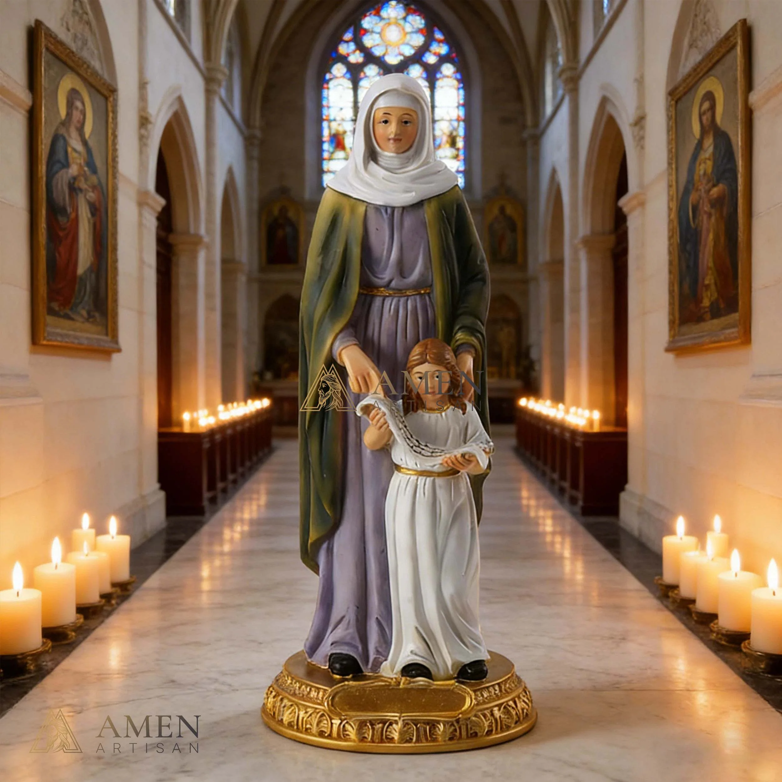 Saint Anne with Young Mary Statue Amen Artisan - Image 2