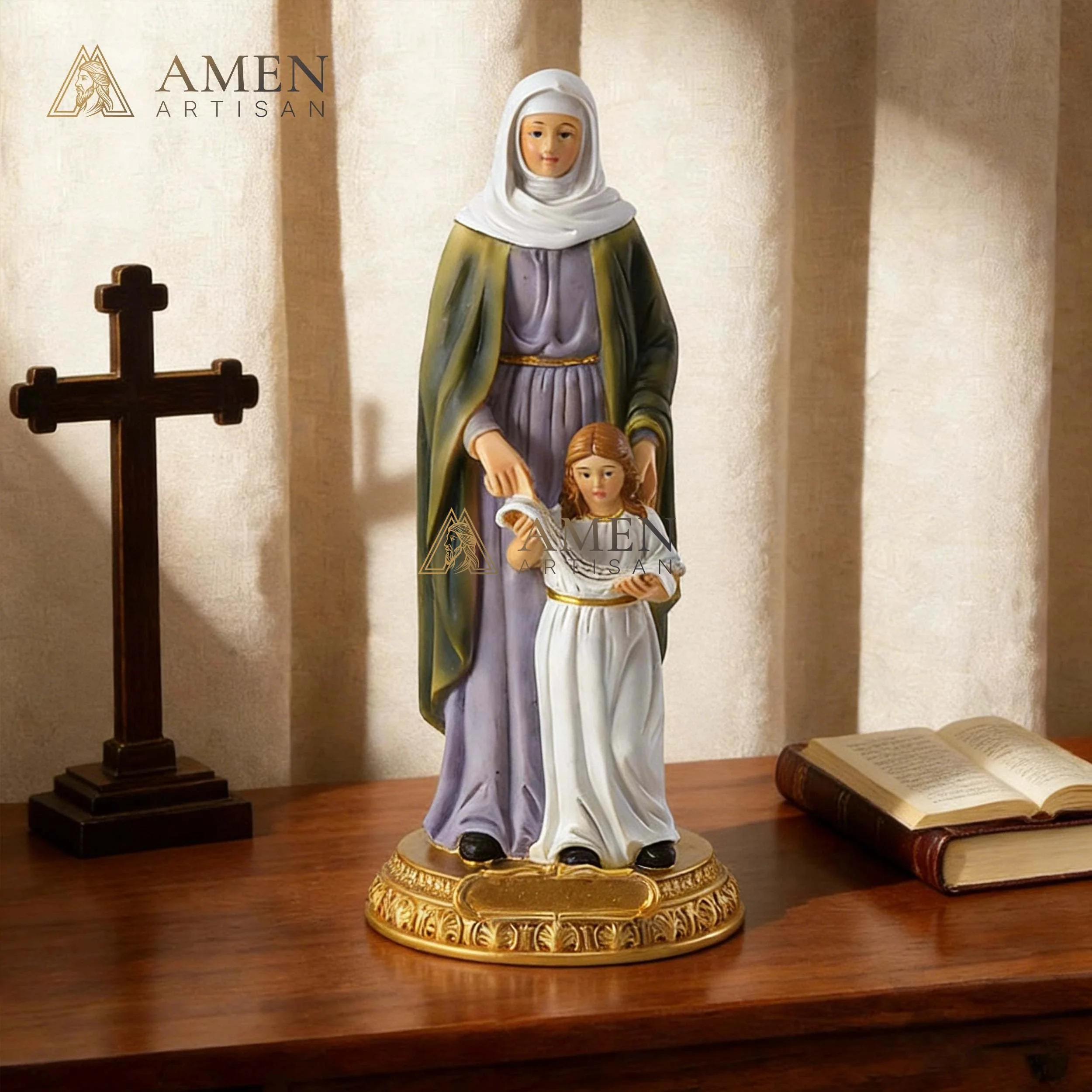 Saint Anne with Young Mary Statue Amen Artisan - Image 3