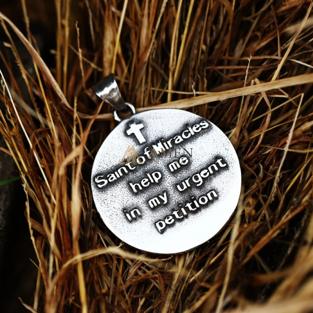 Saint Anthony Round Prayer Pendant Necklace Amen Artisan - Image 2