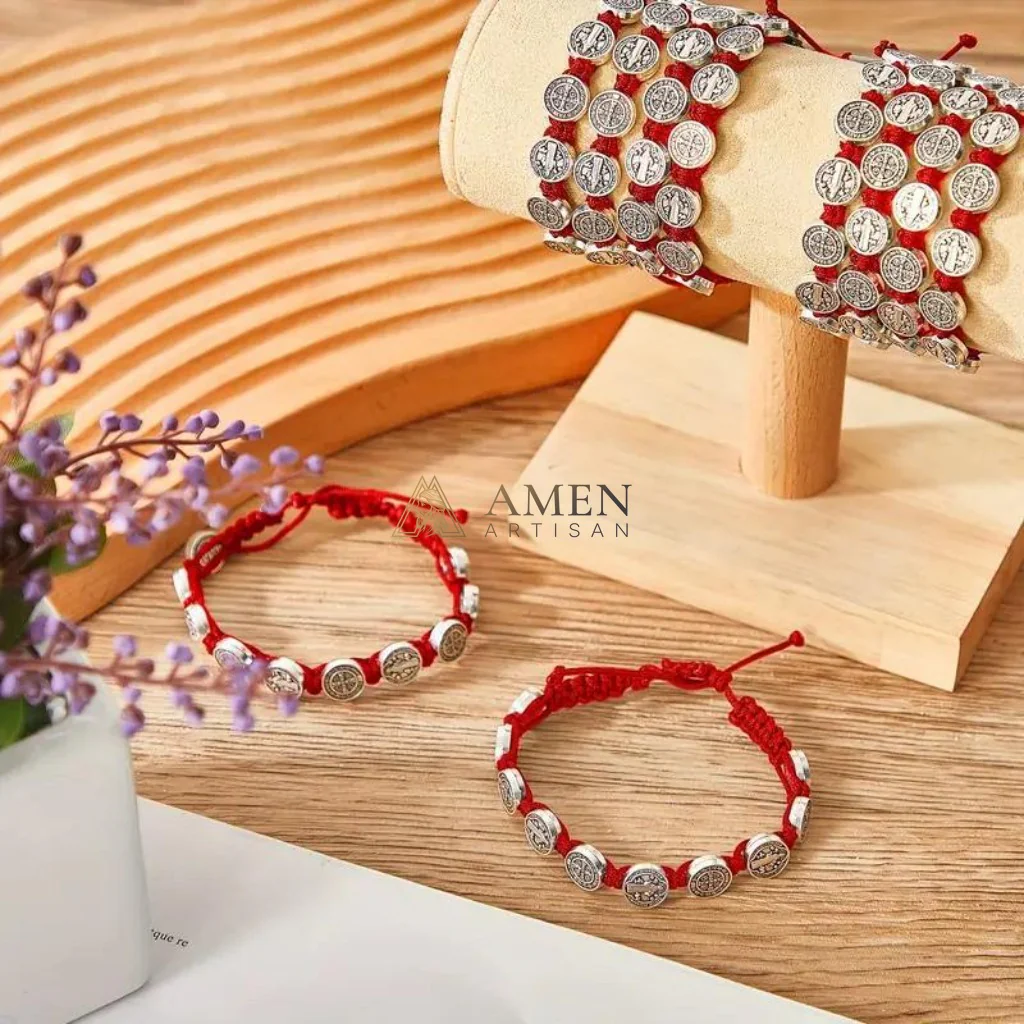 Saint Benedict Braided Cord Bracelet Amen Artisan - Image 3