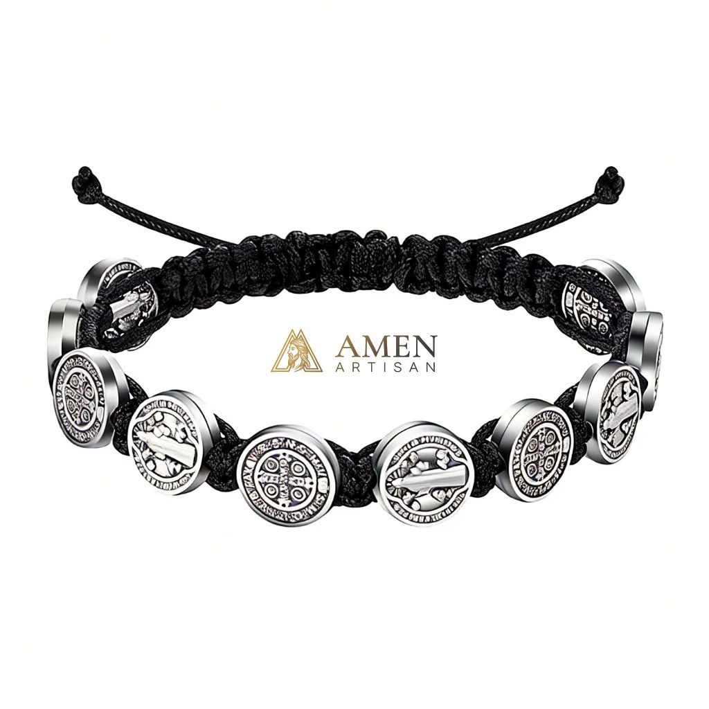 Saint Benedict Braided Cord Bracelet Amen Artisan - Image 8