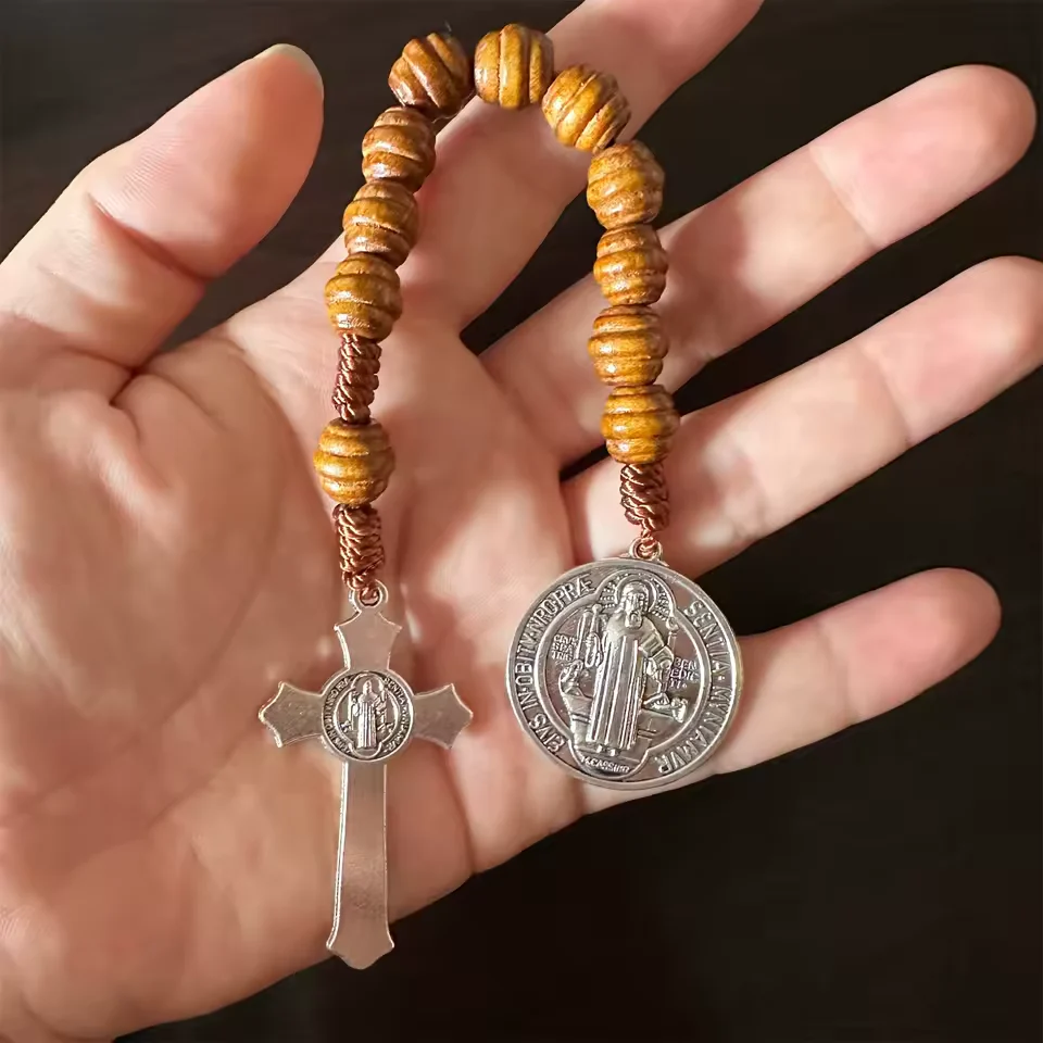 Saint Benedict Crucifix Beehive Wood Rosary Amen Artisan - Image 3
