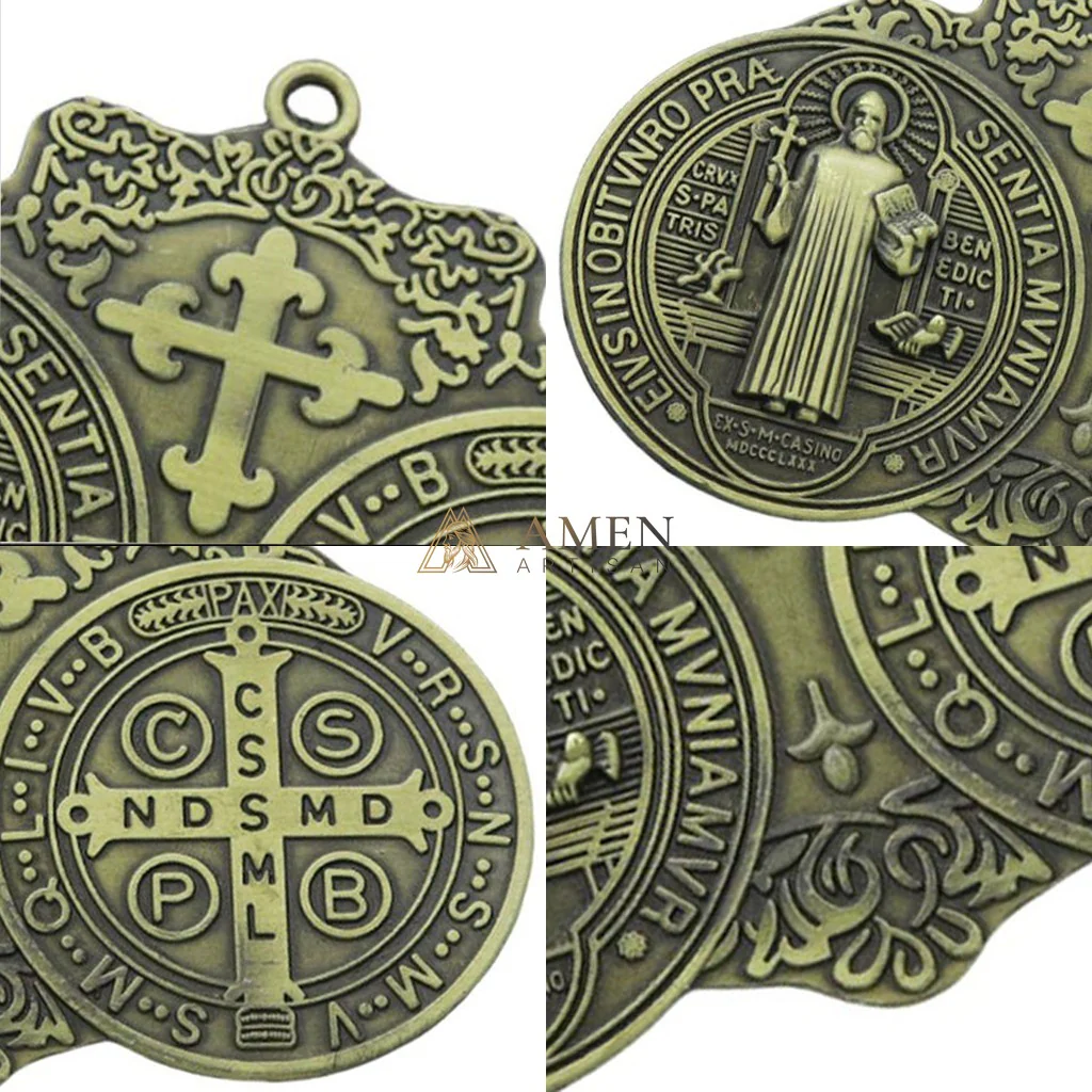 Saint Benedict Double Medallion Pendant Ornament  Amen Artisan - Image 4