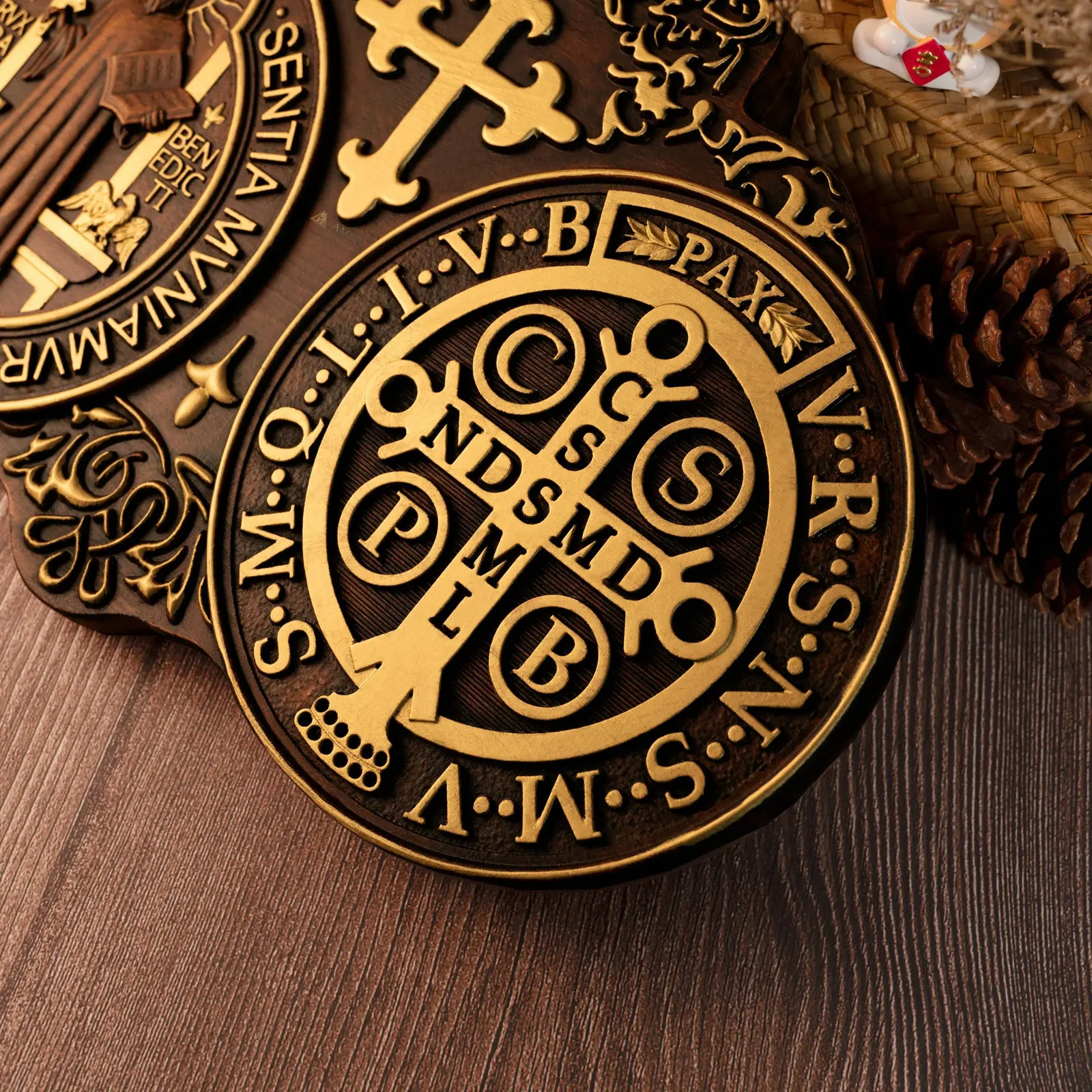 Saint Benedict Medal Wood Carving Amen Artisan - Image 2