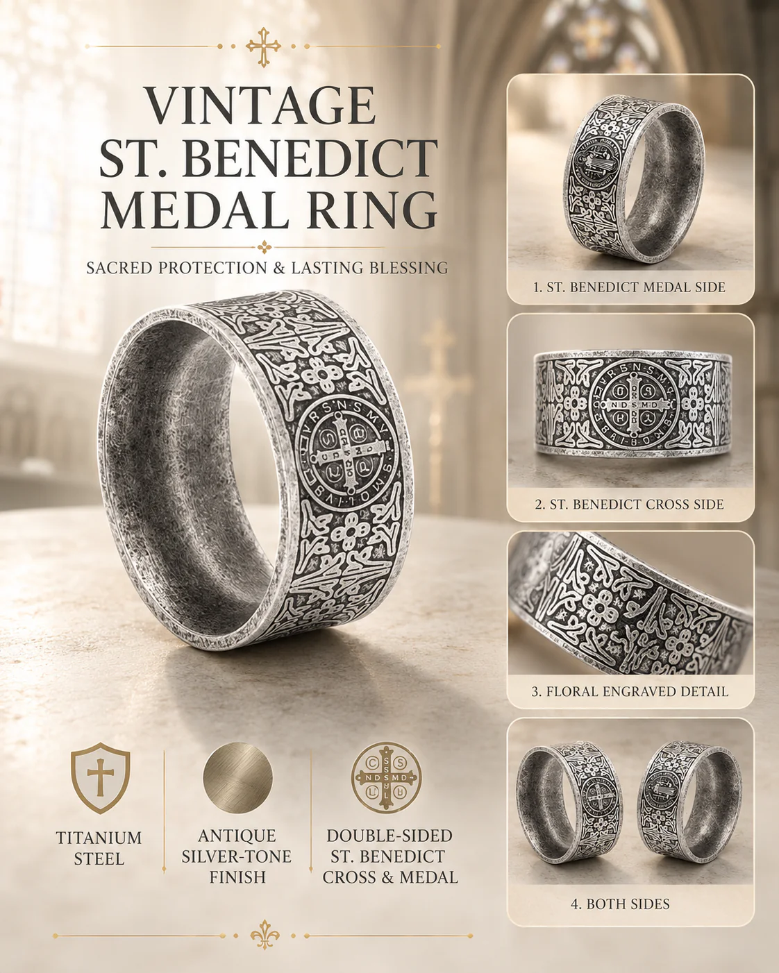 【Deal Today】Vintage St. Benedict Medal Ring - Sacred Protection & Lasting Blessing | Amen Artisan - Image 7