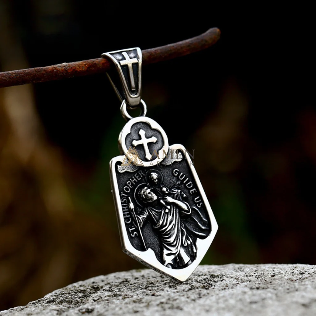 Saint Christopher Guardian Pendant Necklace Amen Artisan - Image 2