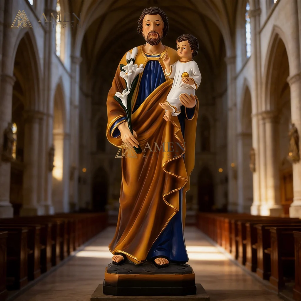 Saint Joseph with The Child Jesus Statue Amen Artisan - Image 2